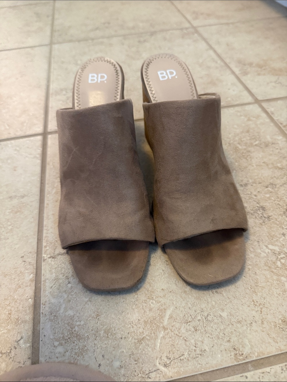 bp Taupe Open-Toe Suede Mule